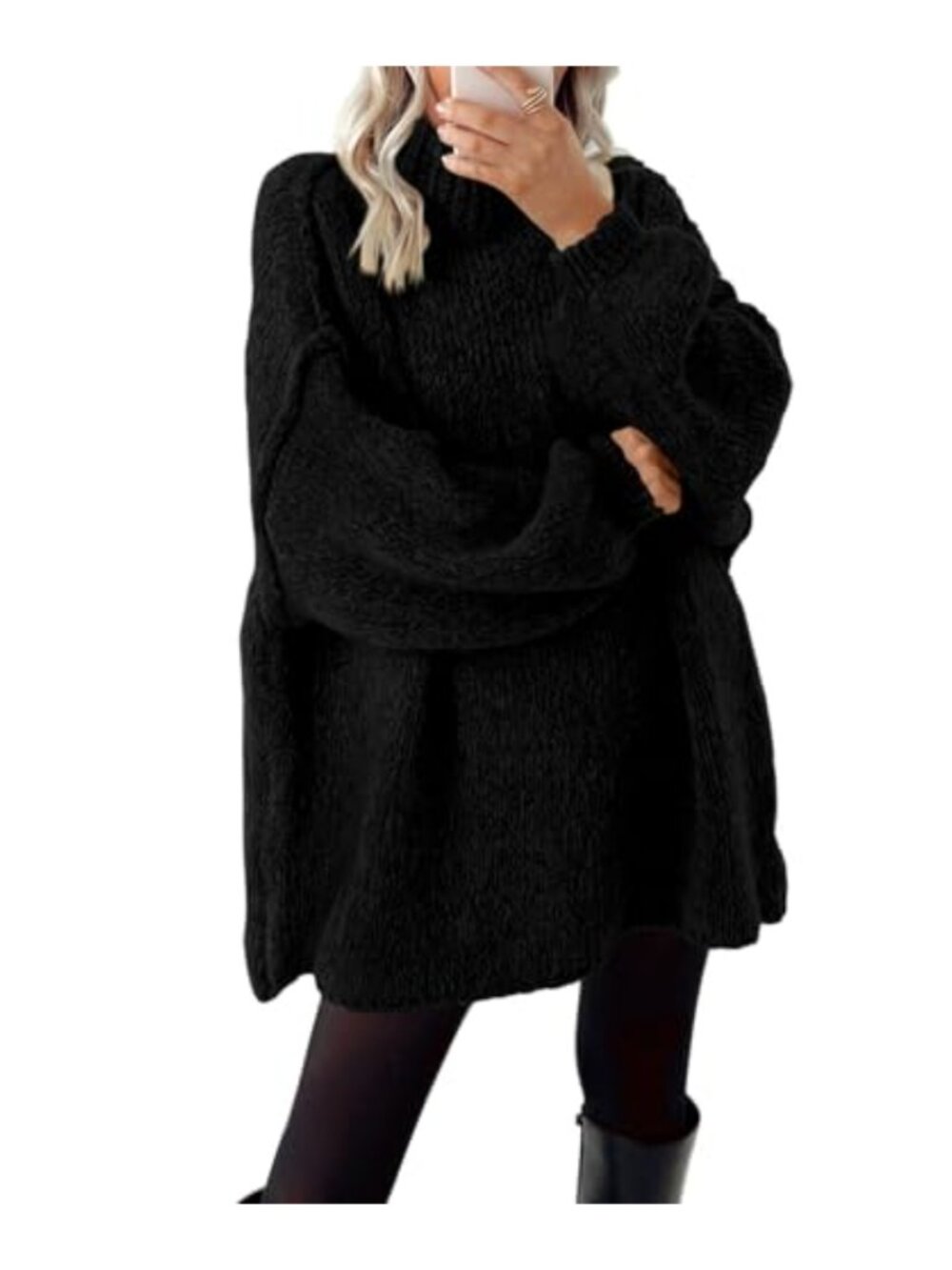 Women's Oversized Mock Neck Knit Sweater Loose Fit Long Sleeve Pullover